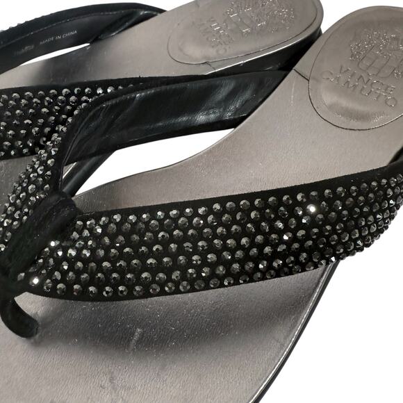 Vince Camuto Women's 7.5M EU 38 Black Elinitia Leather Thong Sandals Rhinestones - Picture 7 of 11
